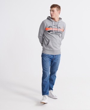 Superdry Vintage Logo Cross Hatch Loopback Férfi Kapucnis Pulóver Sötét Szürke | EXPKB9780